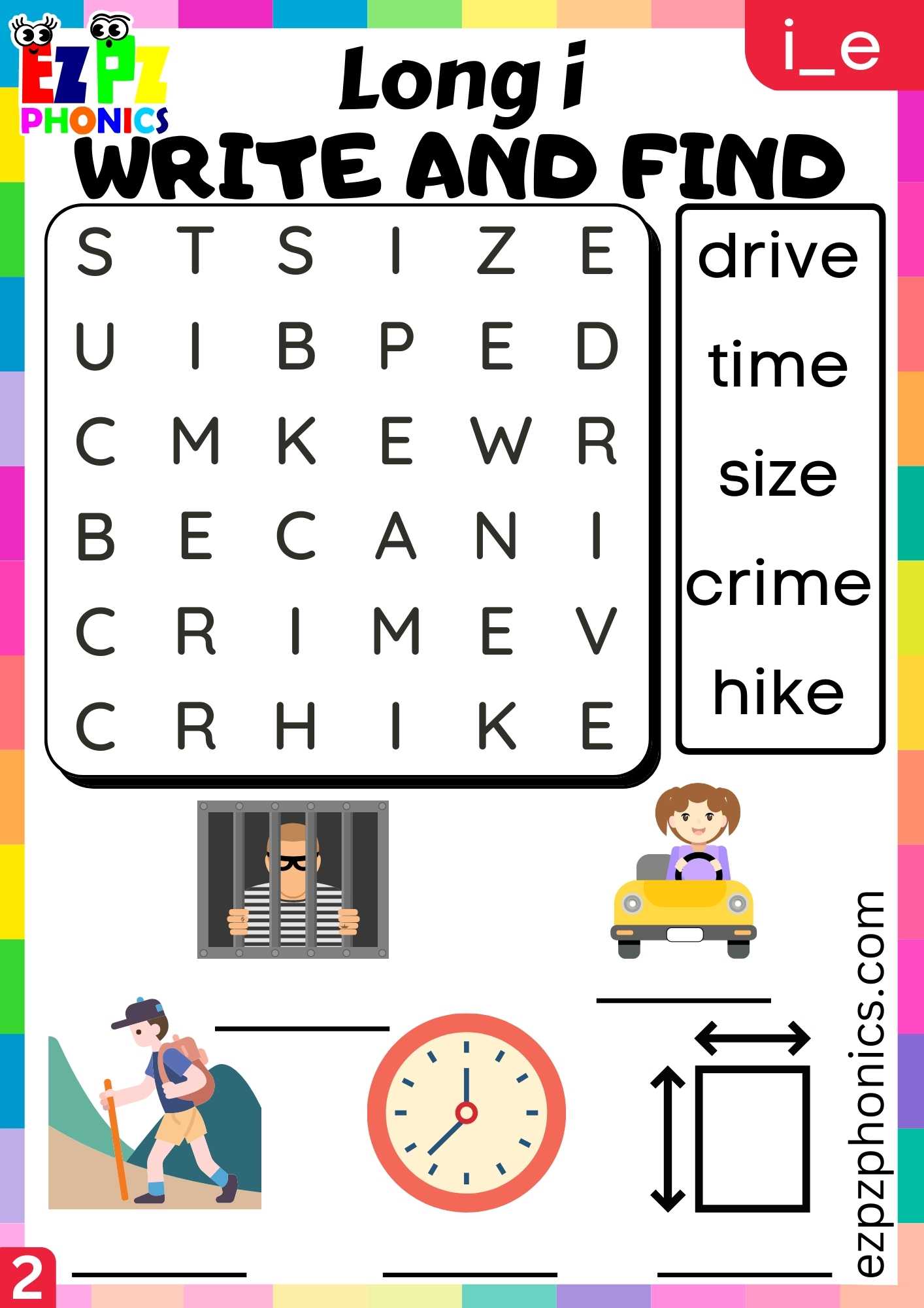 Group2 I_E Words Write And Find Long I Phonics Worksheet